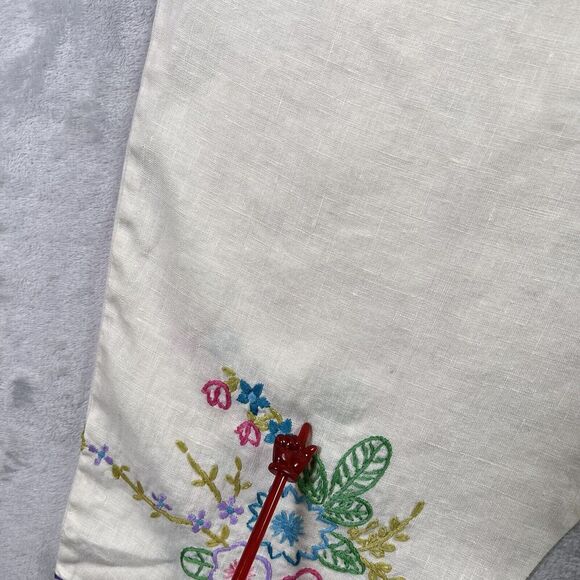 Mark, Fore & Strike Linen Pants Women's 12 Cream Embroidered Hems Floral Spring - Picture 15 of 16